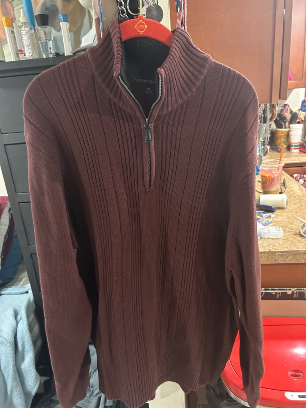 Men's Ribbed Half-Zip Sweater - Burgundy